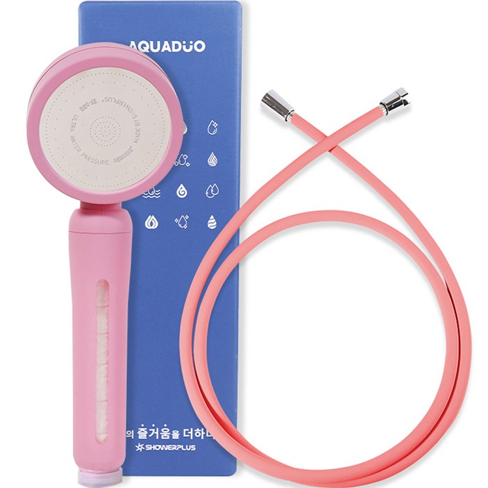 아쿠아듀오샤워기 아쿠아듀오 블라썸 샤워기 + PVC 샤워호스 1.5m 세트 핑크, 1세트