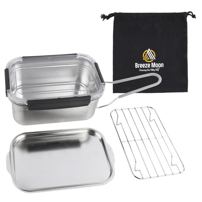 브리즈문 휴대용 사각 반합 코펠 포스코 스텐 304 J1 1.6L + 보관파우치 풀세트