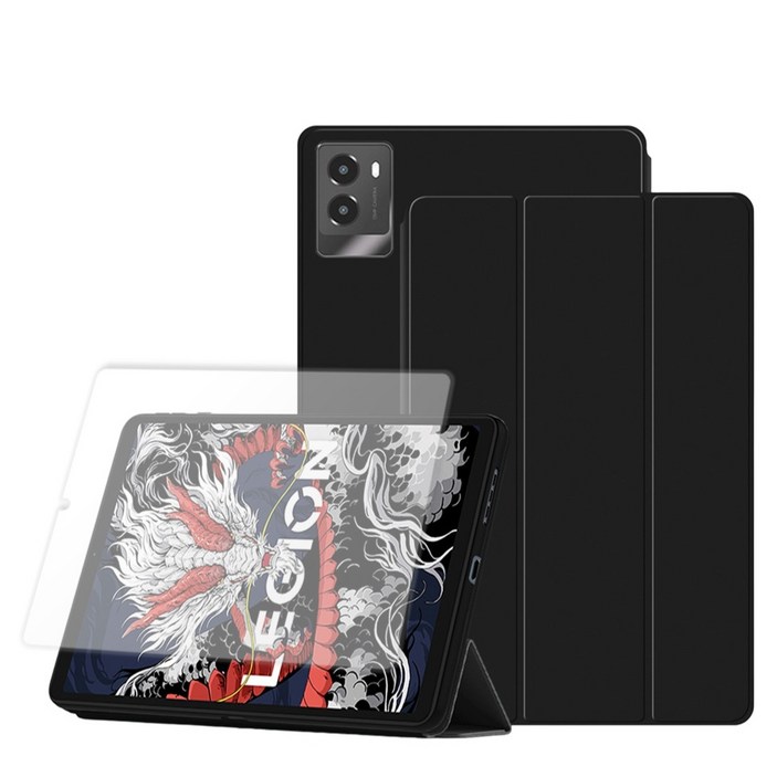 칸탐 가죽 커버 케이스  강화유리 세트, 블랙, 1세트