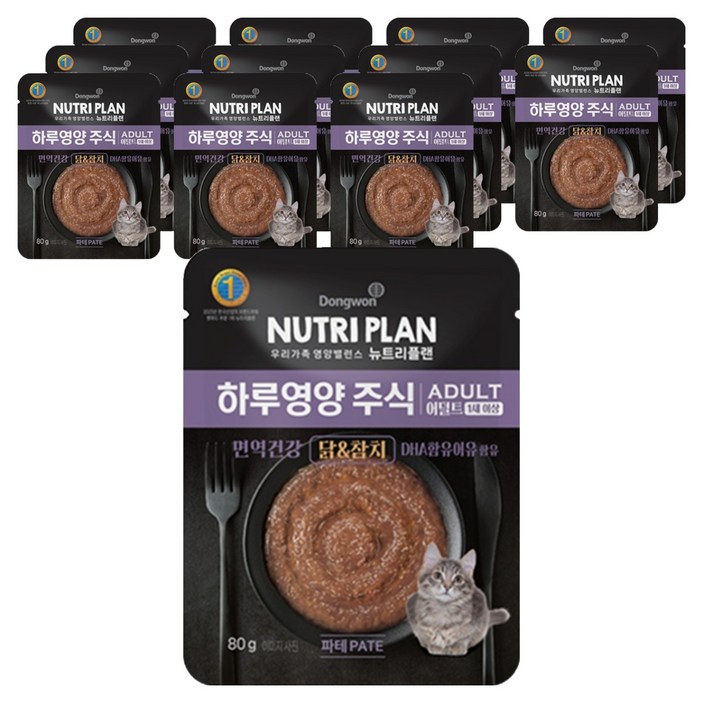 동원뉴트리플랜 어덜트 고양이 하루영양 주식파우치, 닭참치, 80g, 12개