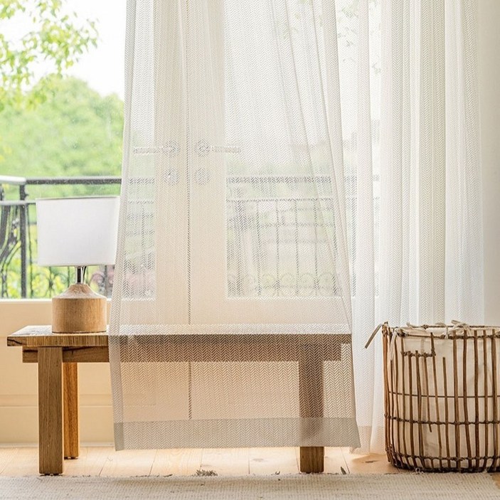 지앤와이 헤링본 레이스 거실 긴창 아일렛형 커튼