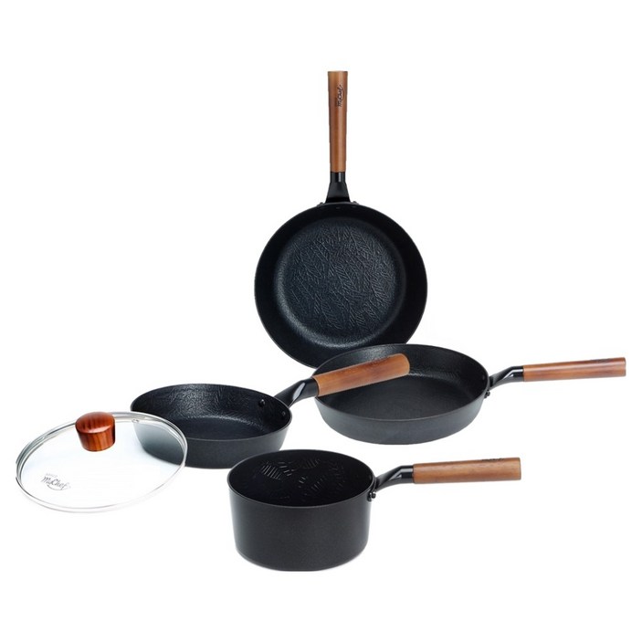 마이셰프 인덕션 포레스타 실속 프라이팬 세트, 블랙 브라운, 프라이팬 28cm 궁중팬 28cm 에그원형 16cm 에그사각 16cm 유리뚜껑, 1세트