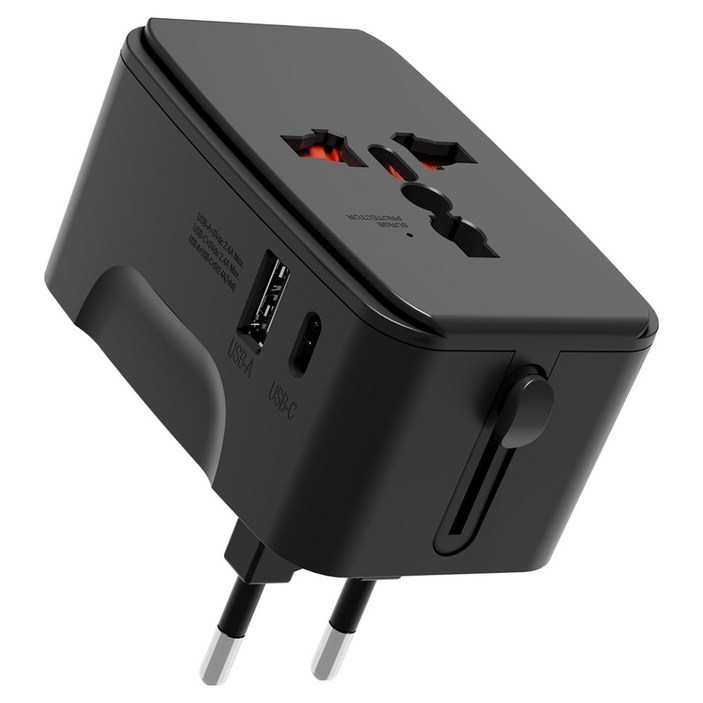 누아트 해외 여행용 멀티 어댑터 2포트 C타입 + USB 포트 블랙, 1개
