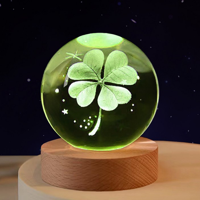 연하 6cm 크리스탈구 감성조명 색변환 무드등  선물포장, 네잎클로버
