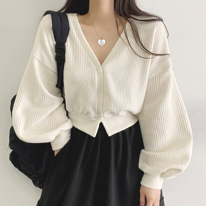 위드후이린 여성용 위드후이린 니트골지 크롭 가디건