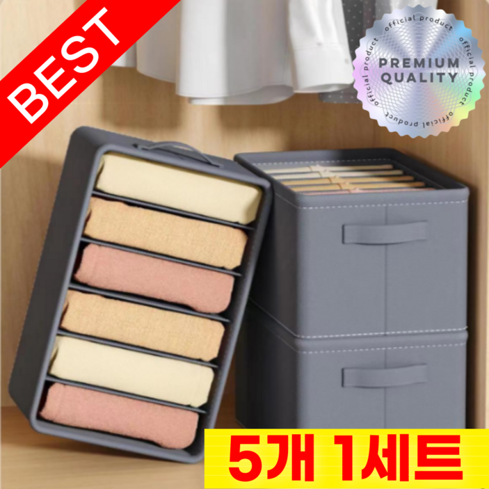 라이프앤컴 칸막이 옷 수납 정리함, 5개, 그레이 6칸 라이프앤컴 칸막이 옷 수납 정리함, 5개, 그레이 6칸