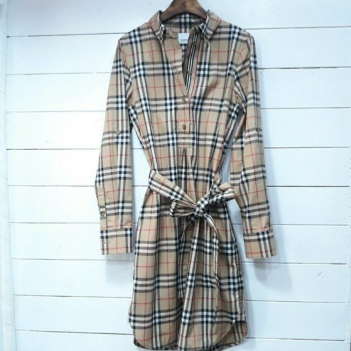 [버버리] [중고 명품] 여성 미디 원피스 8024585 면 체크 셔츠형 원피스 445