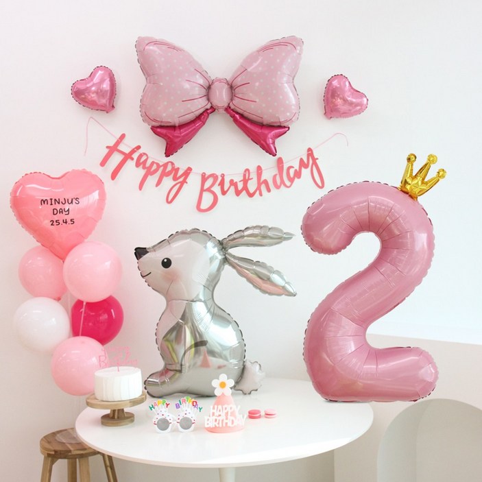이벤트홀릭 토끼 풍선 생일파티용품세트 (자유 레터링) 두돌생일상