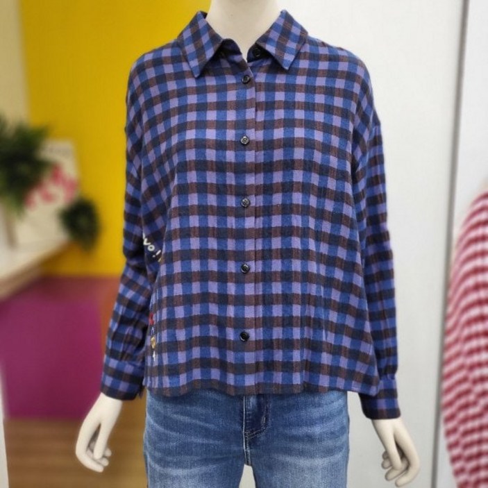 베네통 무이 체크 블라우스 BABL51361 BL 마감임박