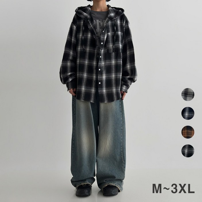 오버핏 체크 셔츠