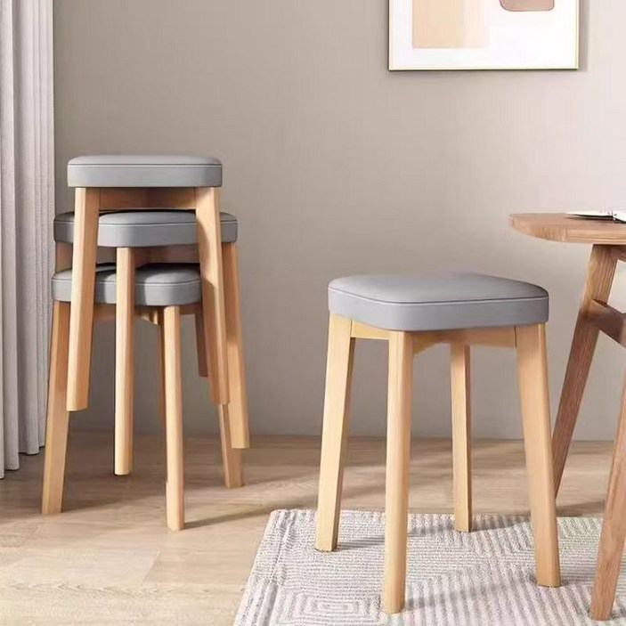 스피드박스 패브릭 원목 사각 스툴 의자 그레이 3145cm