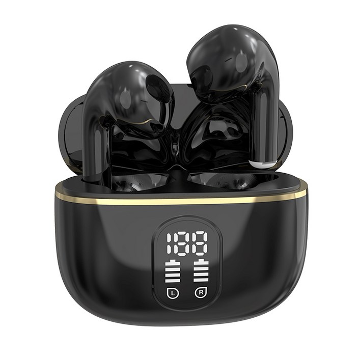 X87 Bluetooth 무선 헤드셋, 지문 인식 터치 컨트롤, 마이크 HD 통화, LED 전원 디스플레이, 스포츠 방수 및 땀 방지, BT-X87-TWS-Black