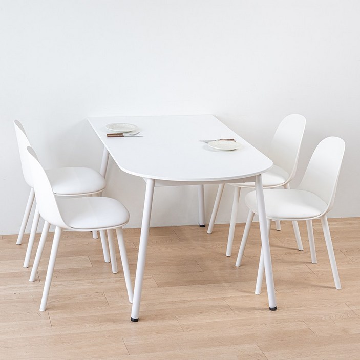플랫 화이트 반원 카페 테이블 다이닝 원룸 반타원형 식탁
