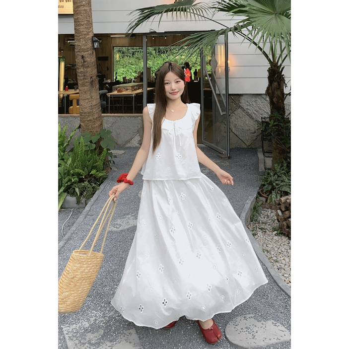 [신상할인10%][휴양지룩/세트] 라일라 펀칭나시 펀칭스커트 나시투피스 셋업