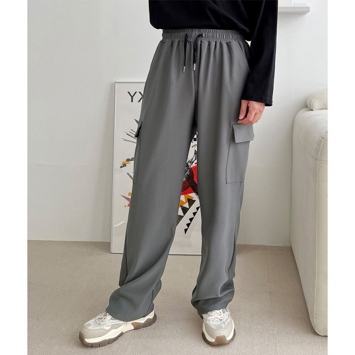 남자 데일리 편한 무지 카고 덩크핏 와이드 팬츠 바지 런닝복 슬렉스 밴딩팬츠