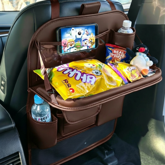 프리미엄 가죽 피코니 차량용 뒷자석 정리 수납포켓, 다크 브라운, 1개