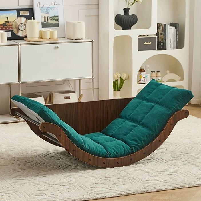 원목 흔들의자 1인용 리클라이너 다기능 감각 훈련용 흔들침대 편한의자 안락의자 독서의자 휴식, 1개, 다크우드그레인+다크그린 통기성