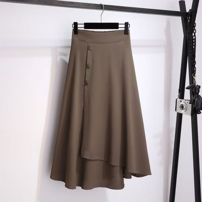 얇은 원피스 스커트 세트 불규칙 디자인 하이웨이스트 슬림핏 힙커버 우아한 미디 기장