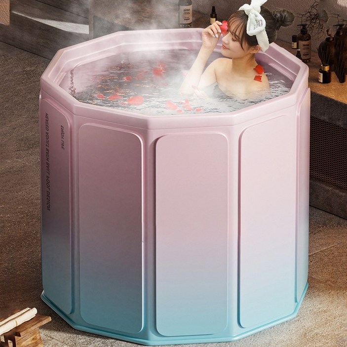 FANOBO 욕조 무조립 접이식 욕조 지름 70cm 이동식욕조 반신욕, 핑크 블루 그라데이션, 1개, 1개