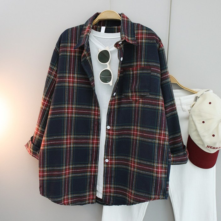 달콩 여성 가을셔츠 빅사이즈 루즈핏 더힐오버핏체크셔츠