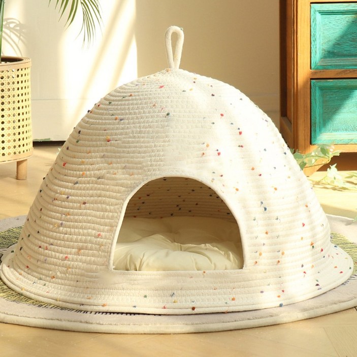엠티링크 프리미엄 고양이 강아지 숨숨집 하우스 텐트 집 침대 방석 쿠션 쇼파 다용도 사계절 고양이집, 1개, 화이트
