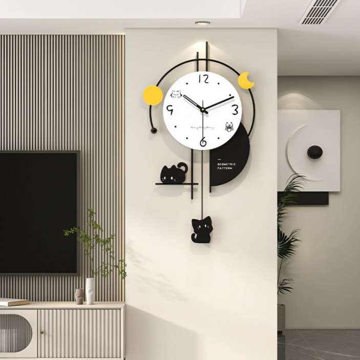 피라모니 귀여운 고양이 인테리어 벽시계