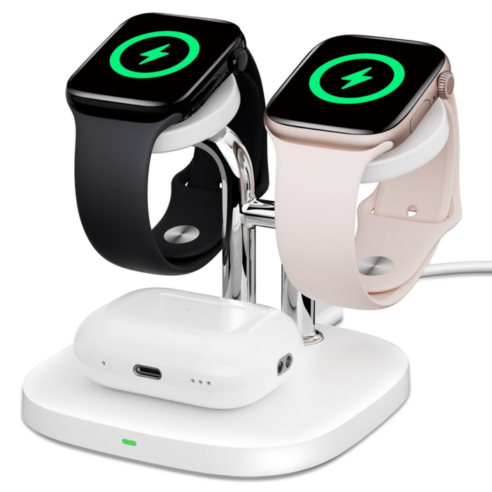 SwanScout 704A 애플워치 듀얼 무선충전기 아이워치 에어팟 3in1 충전 거치대 호환 화이트, 회이트, 1개