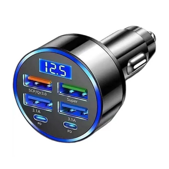 (특가) 차량용 고속 충전기 시거잭 멀티소켓 /지능 4개 Usb+2개 type-c 급속 충전구, 블랙, 3A