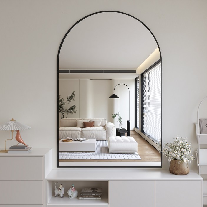 뷰티피크 아치형 벽거울 화정대거울 육실거울, 블랙60cm