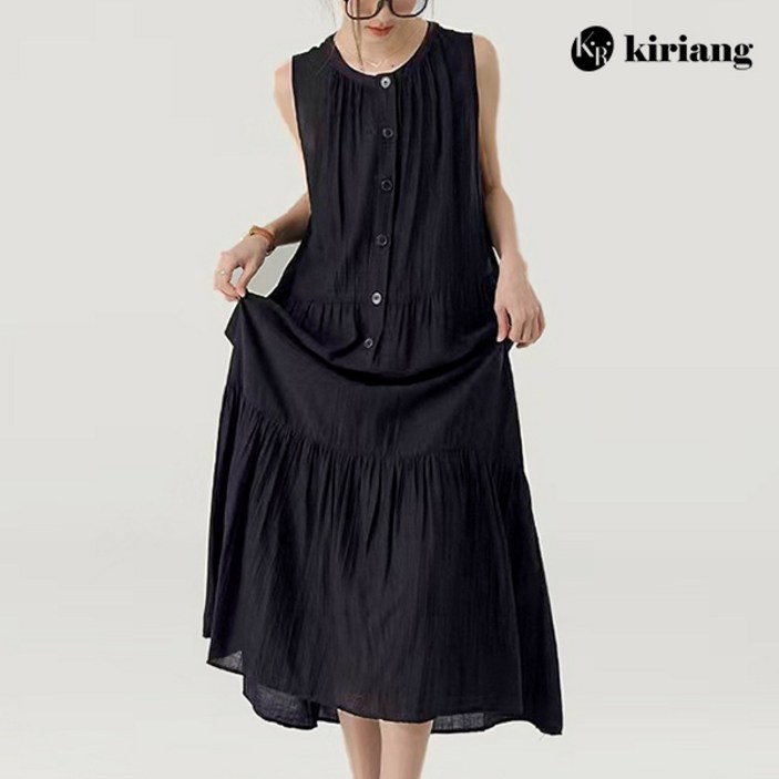 [키리앙] 쥬시 링클 셔링 민소매 원피스