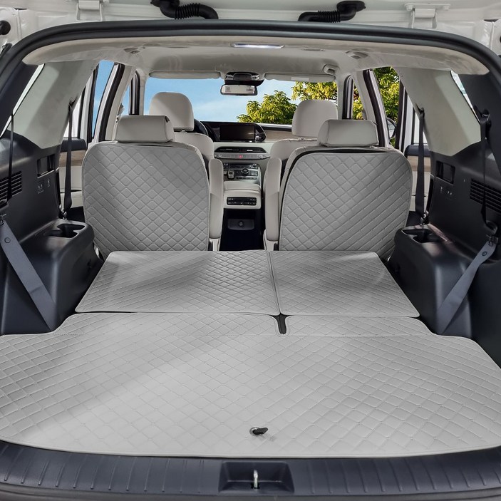 아이빌 현대 팰리세이드 신형퀼팅 4D 자동차 트렁크매트 + 2열등받이 풀세트, 7인승 자동폴딩, 브라운, 현대