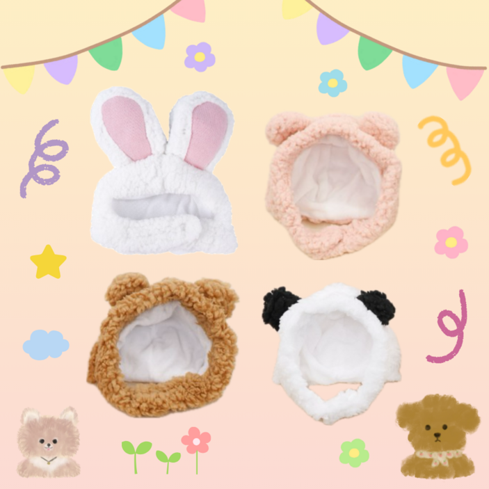 에브리봄 댕냥네컷 4종 세트 반려동물 강아지 고양이 동물모자, 1개, 혼합색상