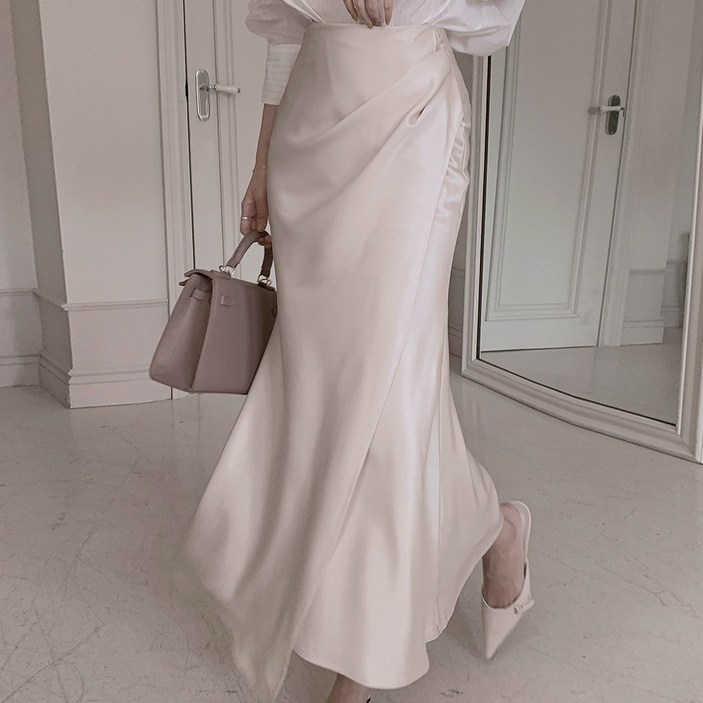 떳다그녀 루미에르 새틴 랩 머메이드 인어라인 치마 샤틴 옆지퍼 하객룩 오피스룩 샤이닝 롱스커트