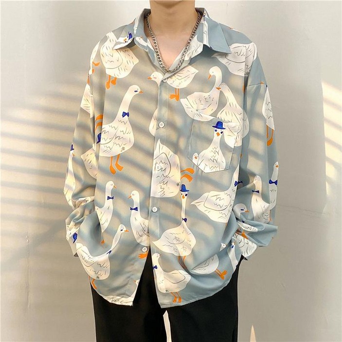 BINIWU 남성 루즈핏 긴팔 스판 캐주얼 셔츠