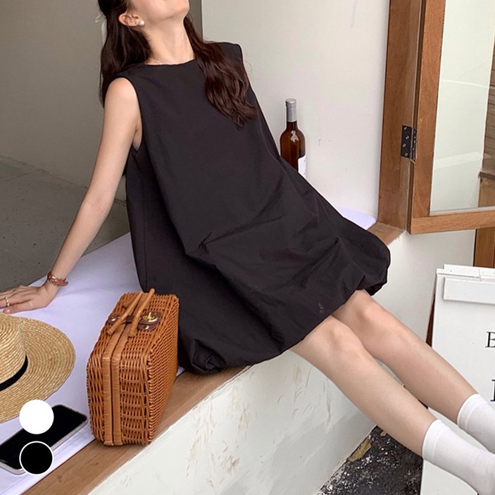 메이리앤 휴양지 벌룬 민소매 여름 미니 원피스