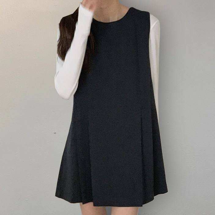 뷔스티에 원피스 미니 나시 레이어드 플리츠 주름 핀턱 가을 겨울