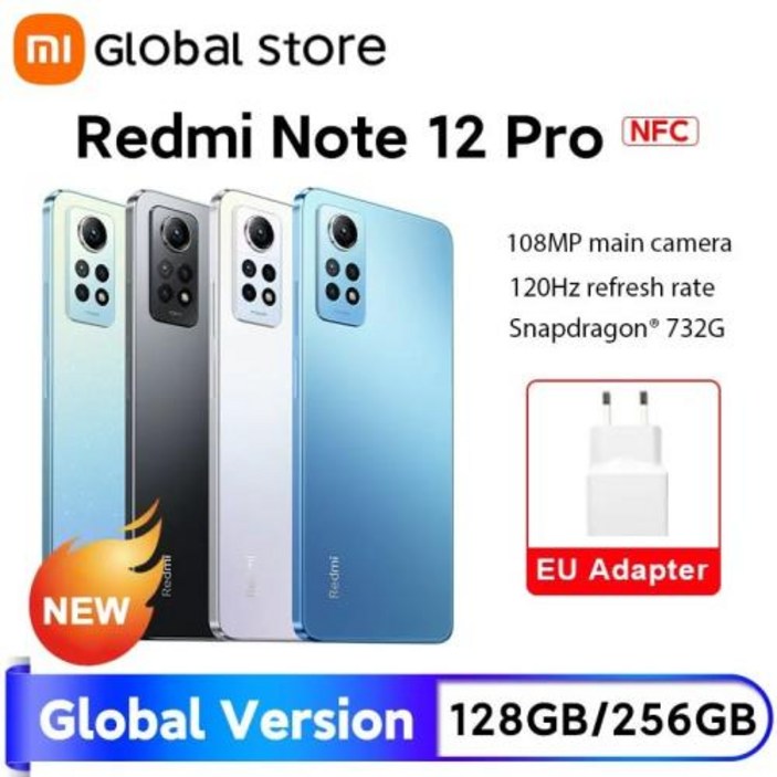 샤오미 레드미 노트 12 프로 글로벌 버전 스냅드래곤 732G NFC 120Hz AMOLED 디스플레이 108MP 카메라 4G 128GB 256GB 67W 충전