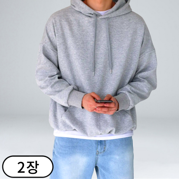 1+1 남자 기모 후드티 겨울 오버핏 빅사이즈 긴팔 (6377-2)