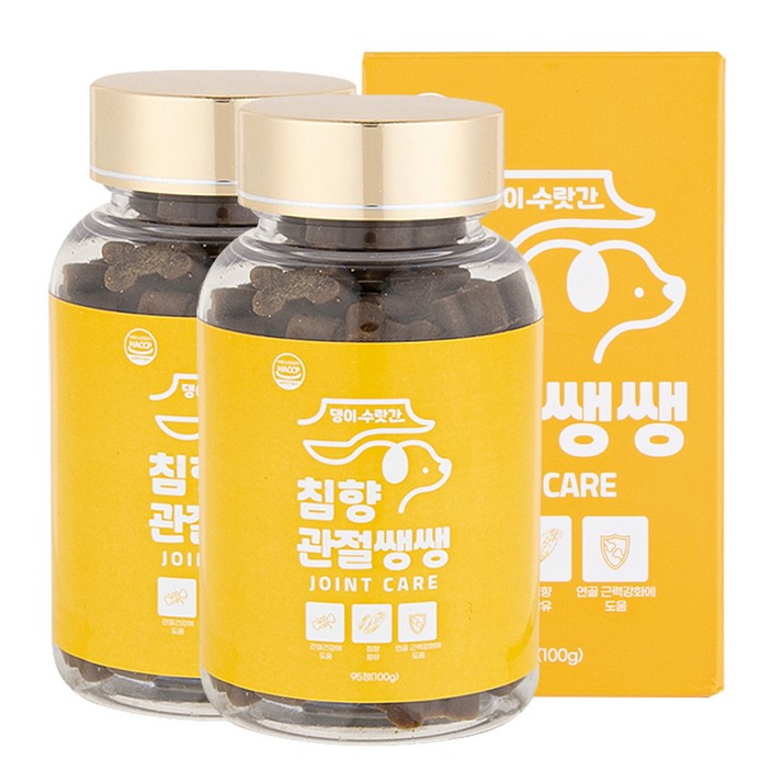 강아지 관절영양제 슬개골탈구 증상 콘드로이친 보스웰리아 오메가3 댕이수랏간 침향관절쌩쌩 100g, 95정, 뼈관절강화, 2개