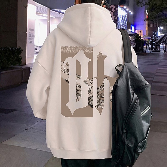 스몰더 남자 오버핏 프린팅 후드 맨투맨 [1405]