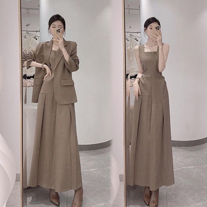 해피유통  원피스 투피스 고급스러운 정장 나시 원피스 세트  BJJ001
