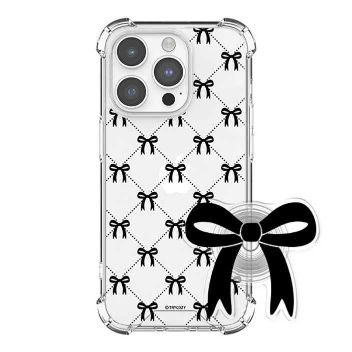 코지 리본 패턴 젤하드 갤럭시 아이폰 휴대폰 케이스+아크릴톡 세트