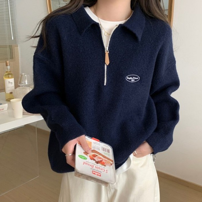 어썸풀 여성용 루네트 반집업 카라 니트 A25FKN072411