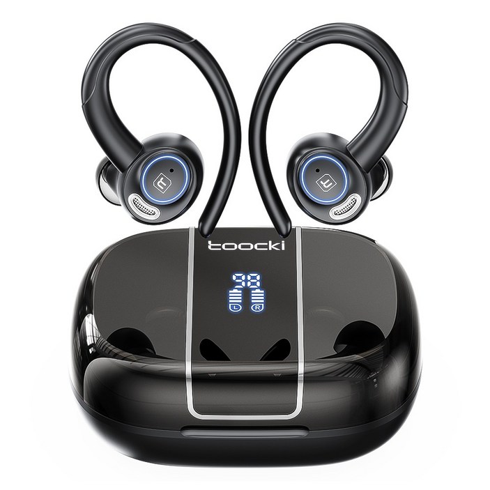 Toocki 제2대 귀걸이형 디스플레이 무선 블루투스 이어폰 V90, v90, 블랙