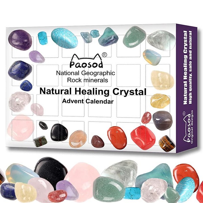 Paosod Healing Crystal 어드벤트 캘린더 202224피스 크리스마스 참신한 장난감 세트  2023 새해 24일 카운트다운 보드 게임크리스마스 카운트다운 캘린더