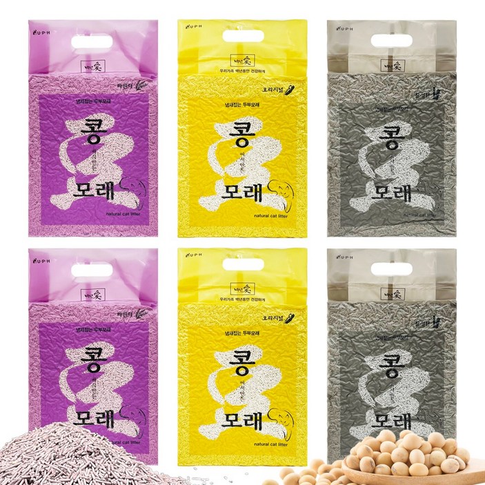 백년애 리얼 콩써서 만든 고양이 두부모래 2.5kg 6개 1.2mm 초 극세입자, 2.5kg, 6개, 라벤더