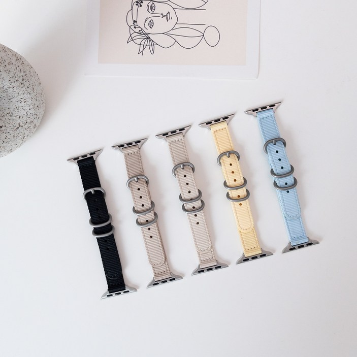 아이메이드잇 애플워치 호환 7/6/5/4/3/SE 슬림 나토밴드 스트랩, 옐로우캐슬 M