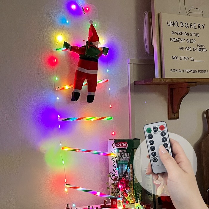산타조형물 LED 조명 장식 크리스마스 소품 사다리 타는 산타클로스 업그레이드 산타 인형(본품+리모컨+사다리)