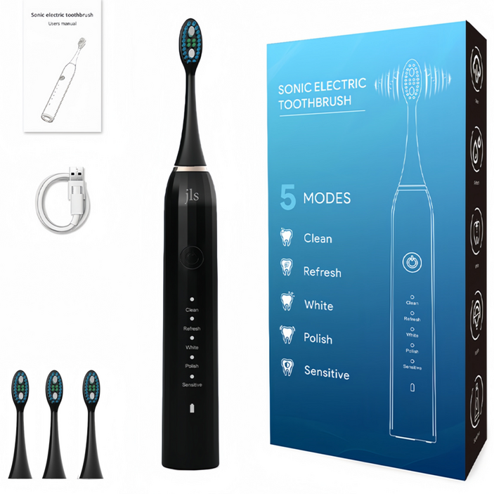 JLS 음파 전동 칫솔  칫솔모4개, 블랙, 1세트, M1