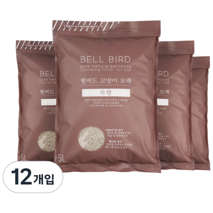 벨버드 벤토나이트 고양이모래, 5L, 12개, 무향